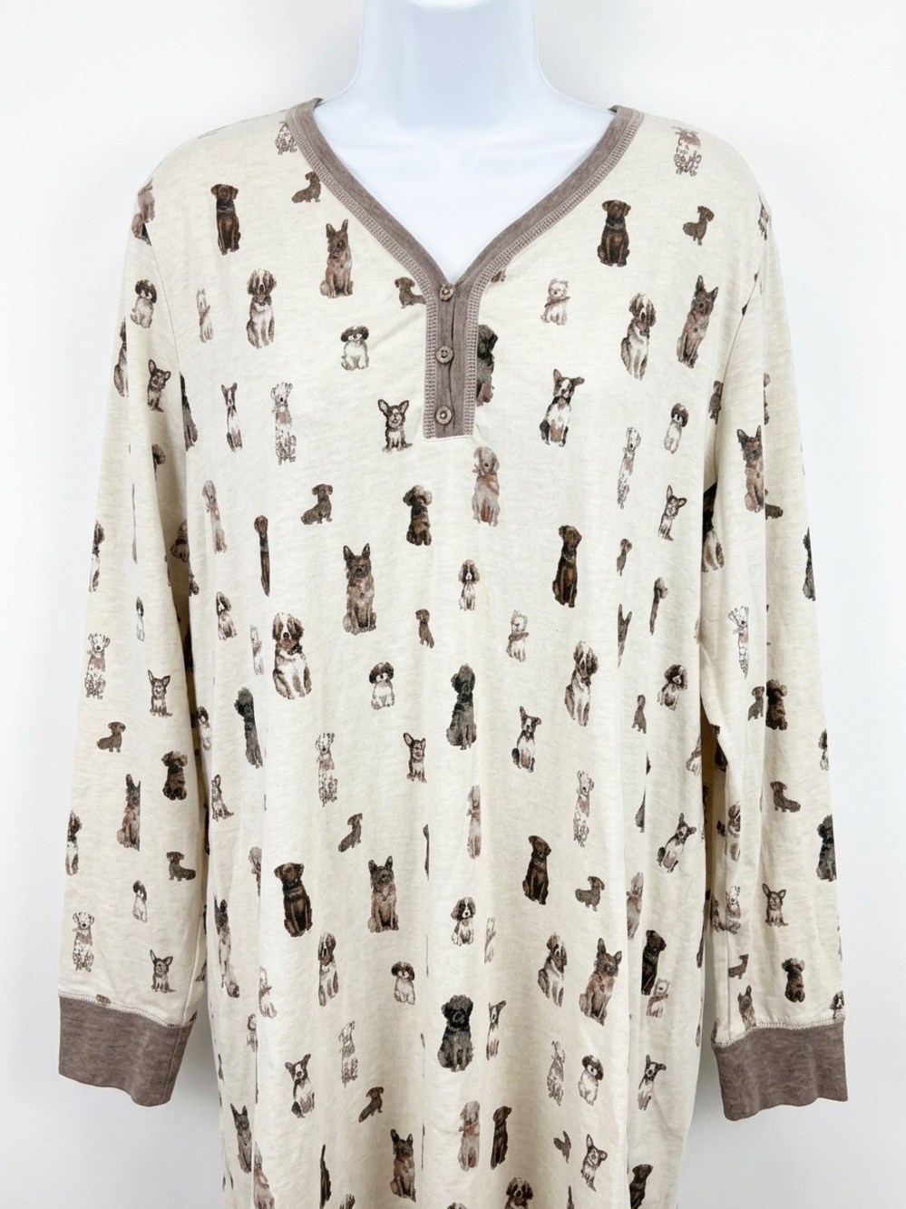 Denver Hayes Dog Print Sleepwear Nightgown Henley Style Soft Loungewear - Picture 2 of 10